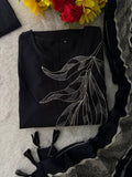 Elegant Black Embroidered Kurta Set , Palazzo Pants & Matching Dupatta | Daily Wear ,Office Wear Ethnic Outfit