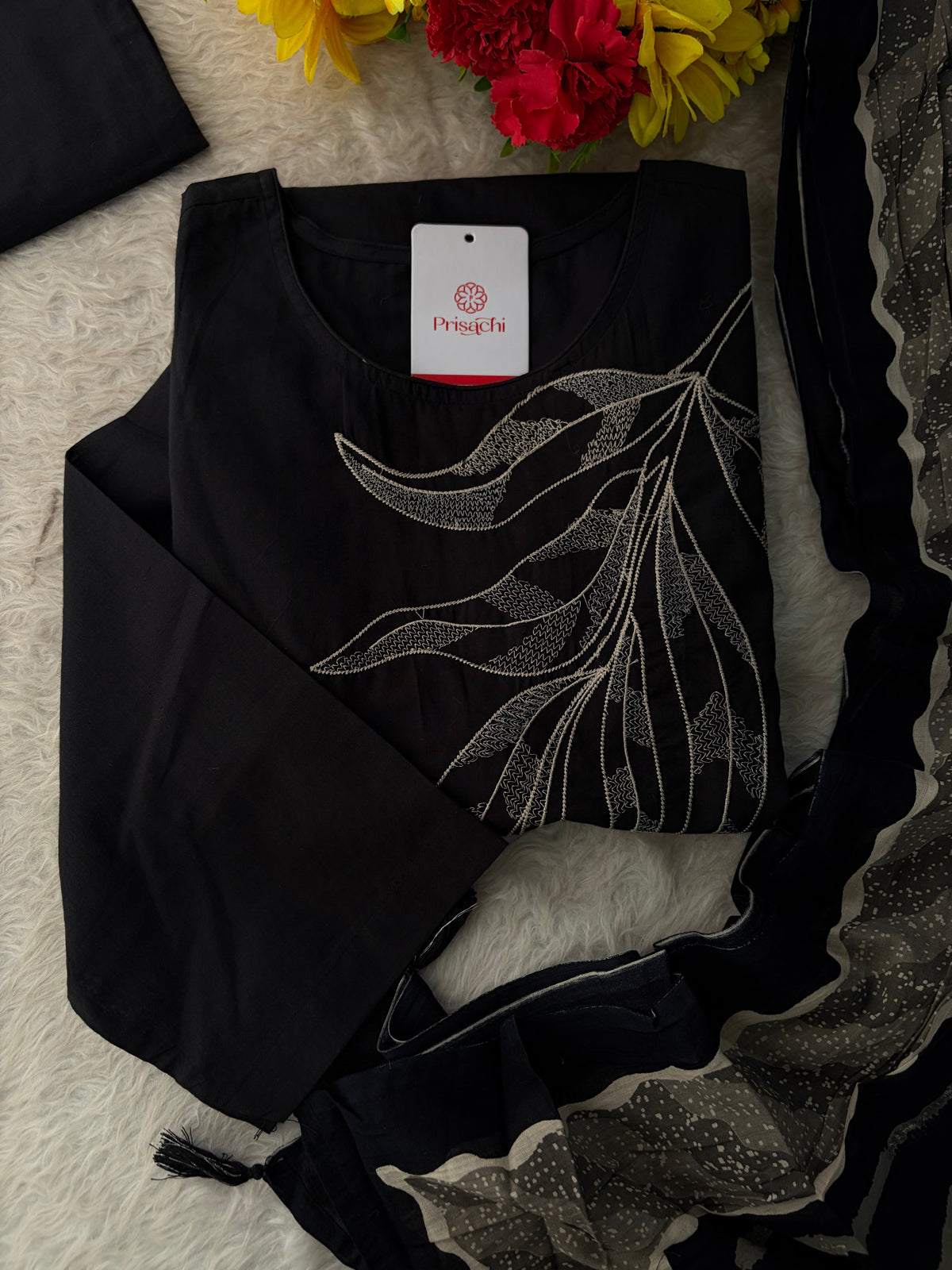 Elegant Black Embroidered Kurta Set , Palazzo Pants & Matching Dupatta | Daily Wear ,Office Wear Ethnic Outfit