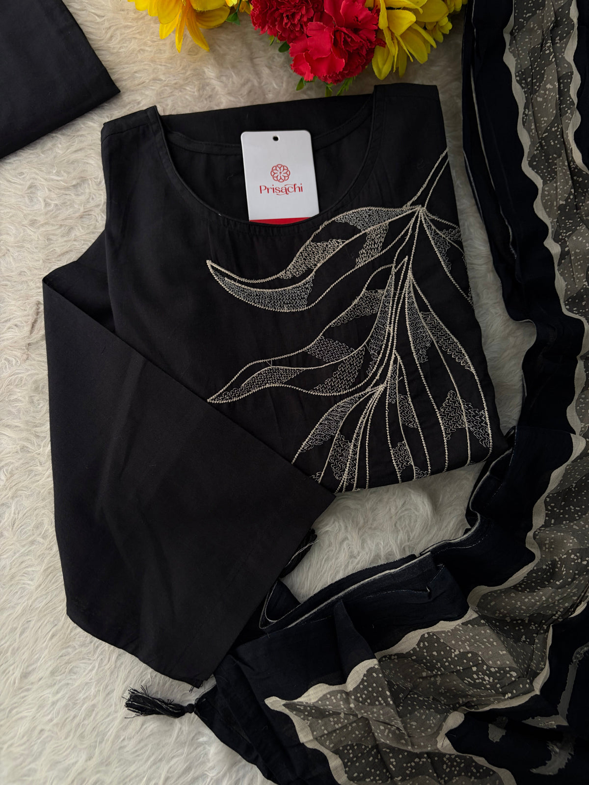 Elegant Black Embroidered Kurta Set , Palazzo Pants & Matching Dupatta | Daily Wear ,Office Wear Ethnic Outfit