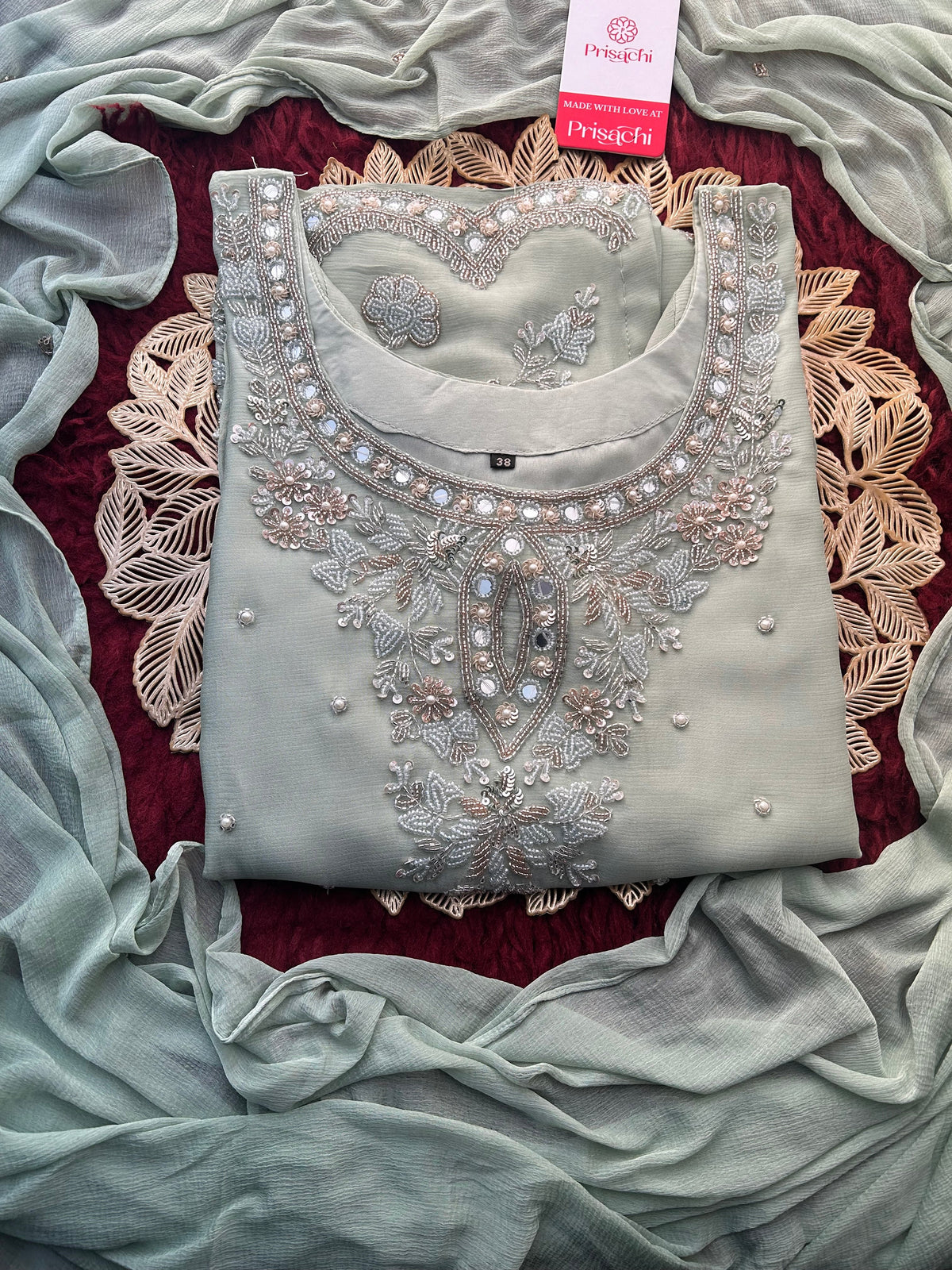 Green Zardozi Embroidered kurta set with Sharara Pants & Dupatta | Festive & Wedding wear