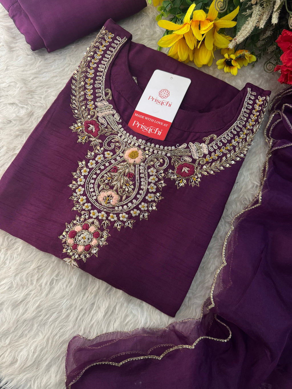 Designer Zardozi Embroidered Kurta Set with Pants & Dupatta for Women | Ethnic Festive & Wedding Wear
