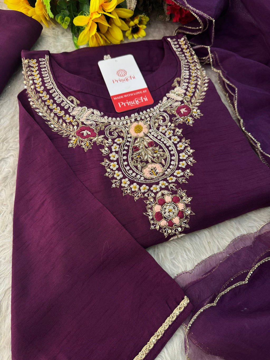 Designer Zardozi Embroidered Kurta Set with Pants & Dupatta for Women | Ethnic Festive & Wedding Wear
