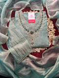 Pastel Blue Zardozi Embroidered Ethnic A-Line Kurta Set With Palazzo Pants  | Festive & Party wear
