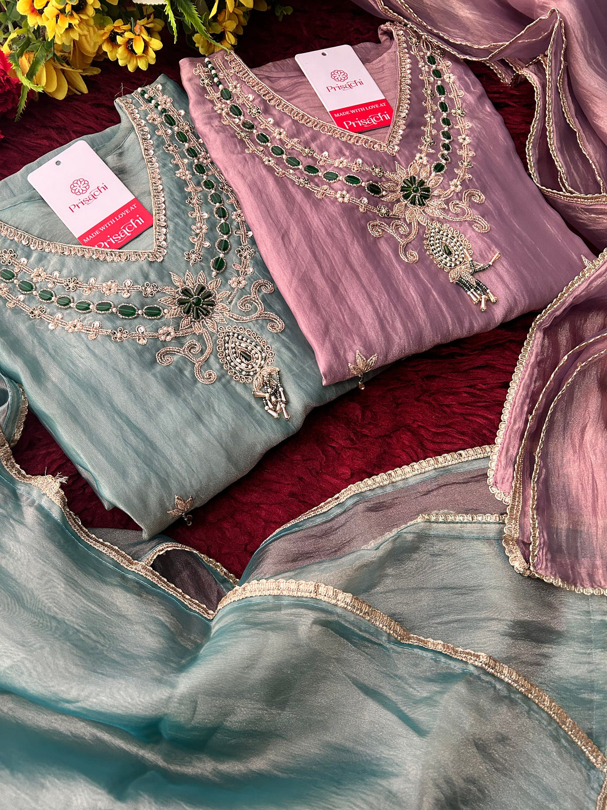 Zardozi Embroidered Ethnic A-Line Kurta Set With Palazzo Pants  | Festive & Party wear