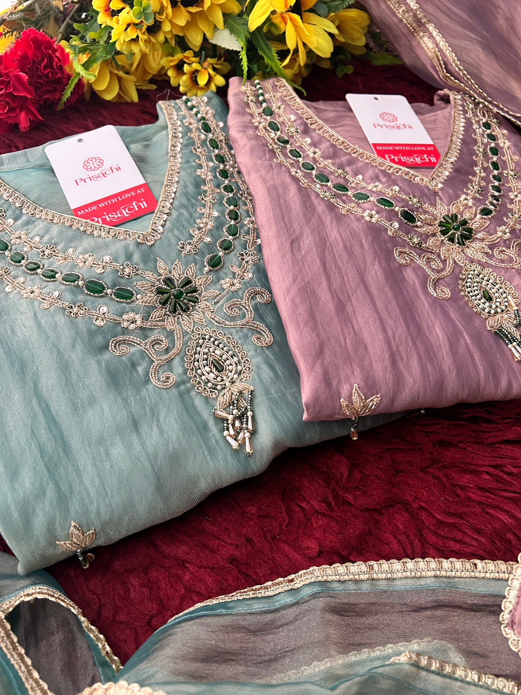 Zardozi Embroidered Ethnic A-Line Kurta Set With Palazzo Pants  | Festive & Party wear