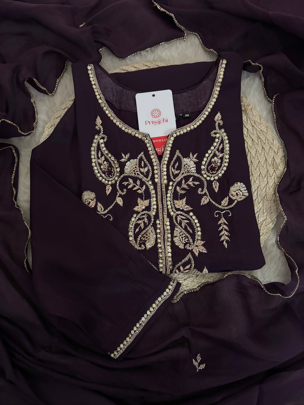 Deep Purple Embroidered Kurta Set With Pants & Dupatta For Women| Traditional, Festive & Party Wear