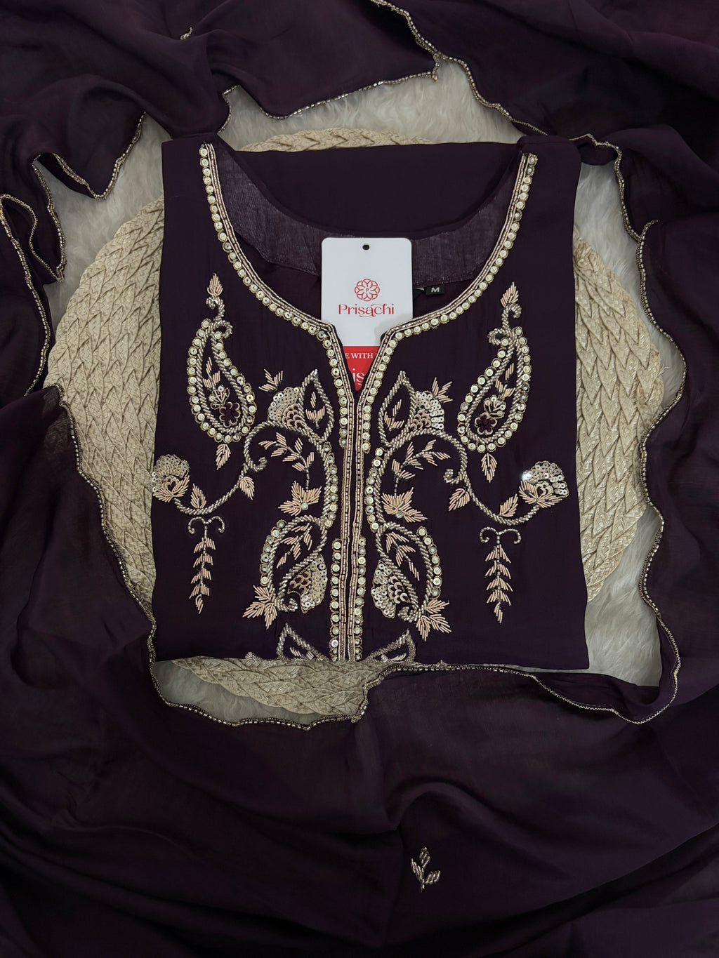 Deep Purple Embroidered Kurta Set With Pants & Dupatta For Women| Traditional, Festive & Party Wear