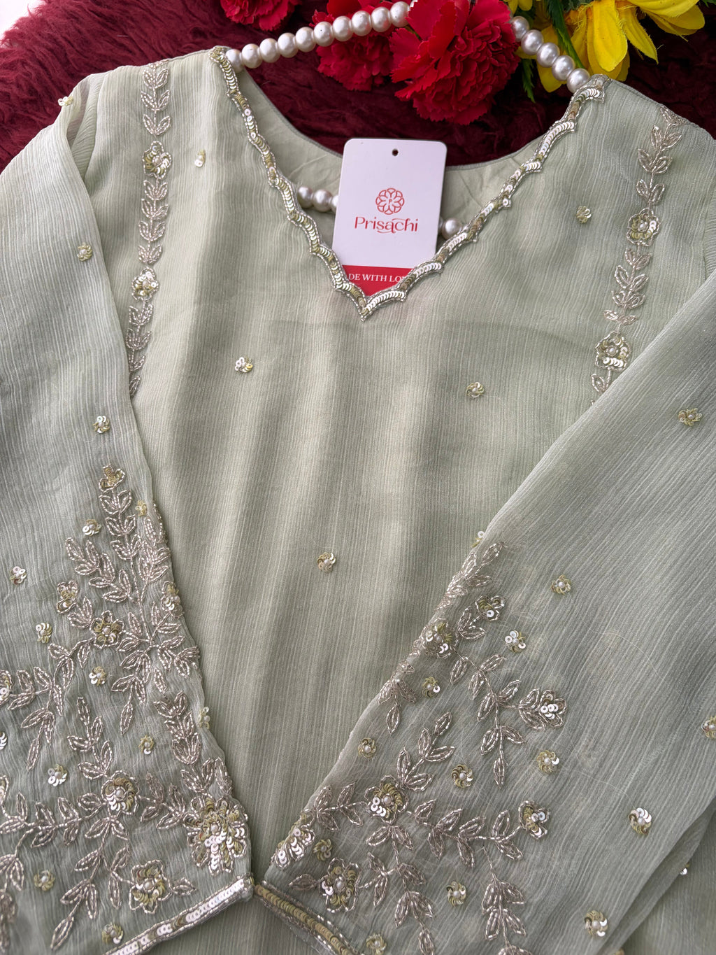 Mint Green Embroidered A-Line Ethnic Kurta Set with Dupatta & Pants