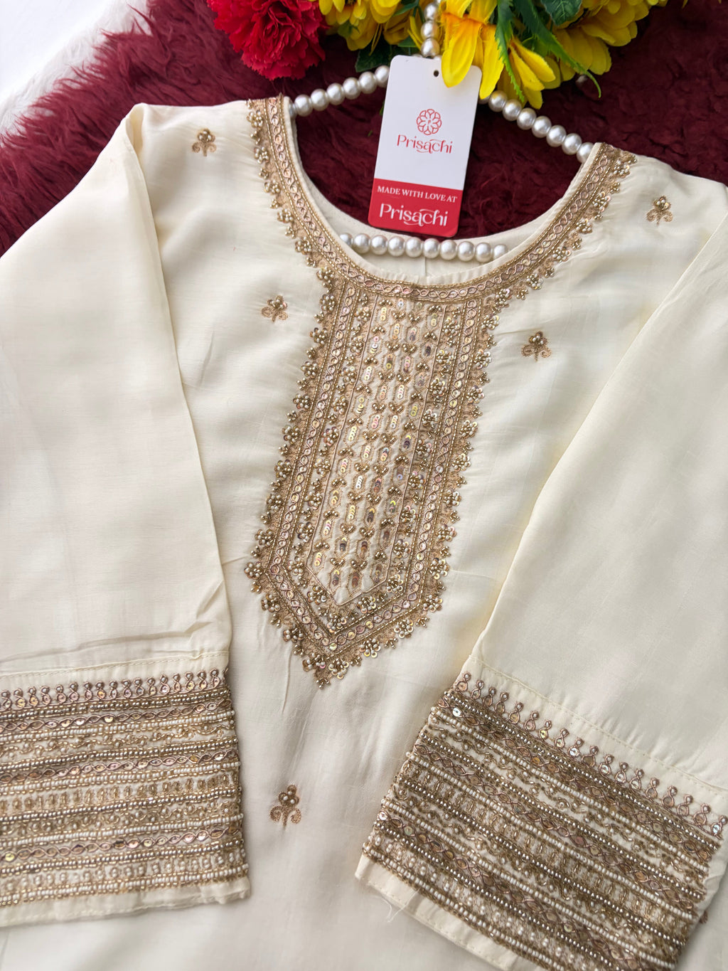 Zardozi Embroidered Kurta Set with Dupatta & Palazzo | Festive & Ethnic Wear