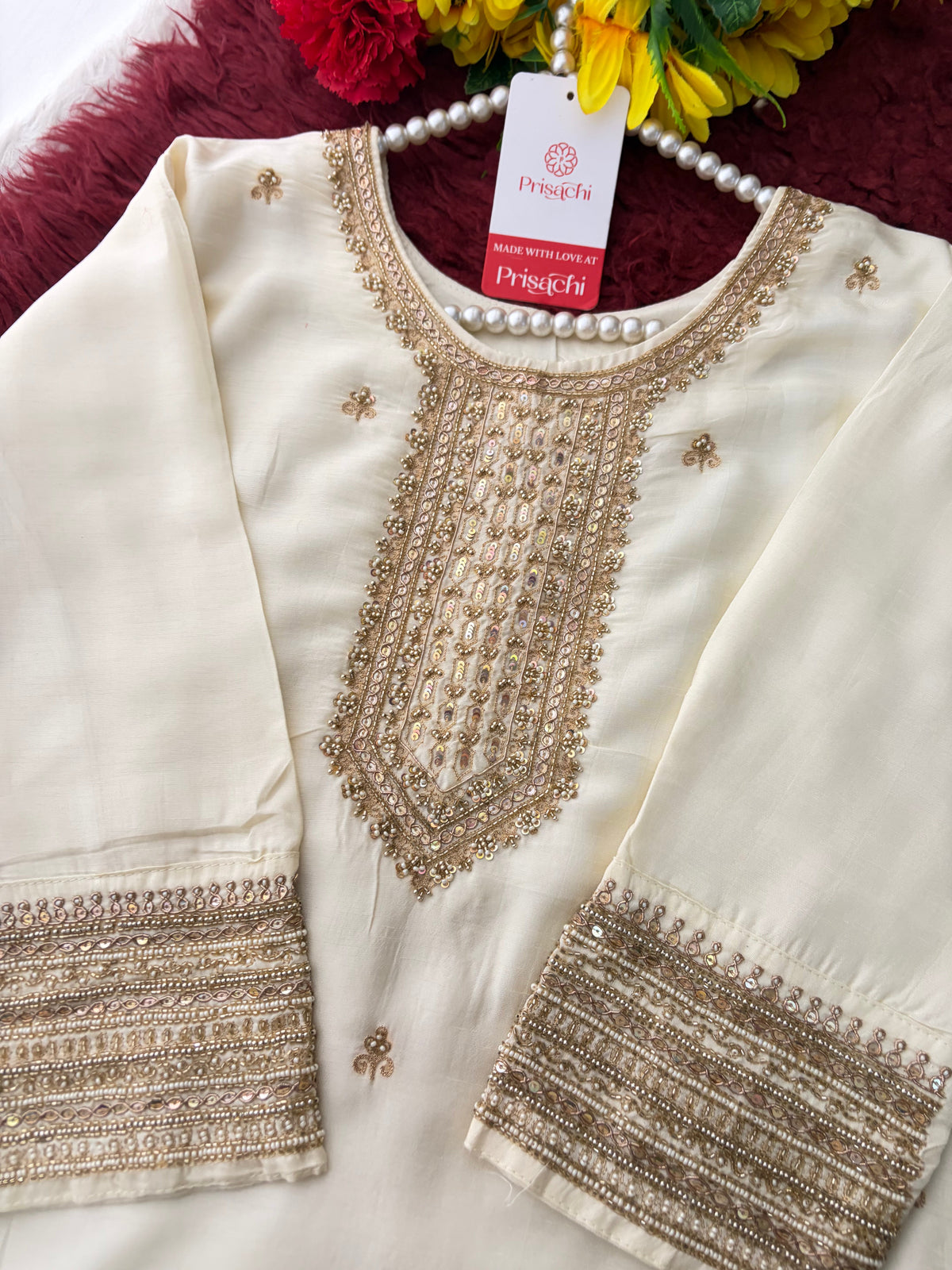 Zardozi Embroidered Kurta Set with Dupatta & Palazzo | Festive & Ethnic Wear