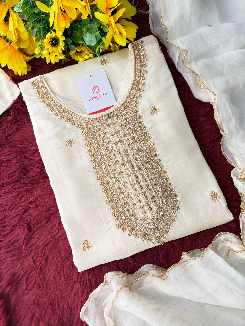 Zardozi Embroidered Kurta Set with Dupatta & Palazzo | Festive & Ethnic Wear