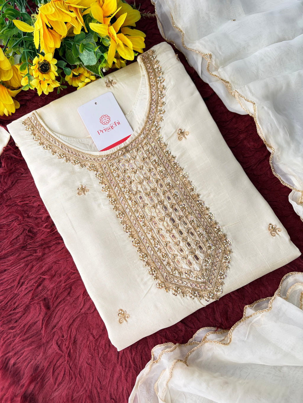 Zardozi Embroidered Kurta Set with Dupatta & Palazzo | Festive & Ethnic Wear
