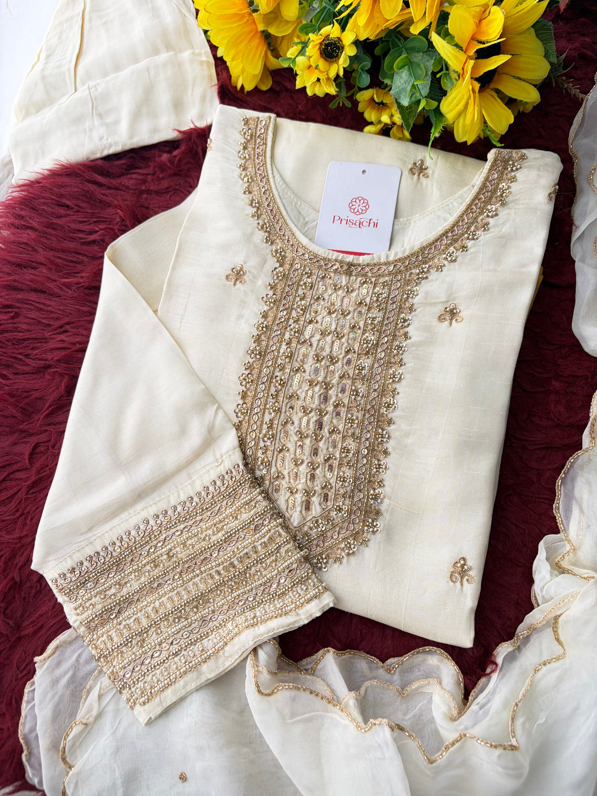 Zardozi Embroidered Kurta Set with Dupatta & Palazzo | Festive & Ethnic Wear