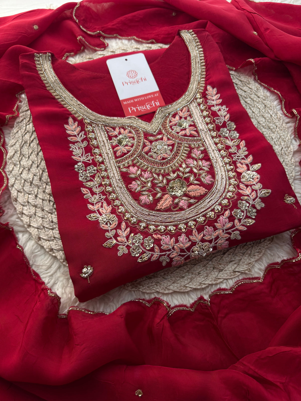 Maroon Designer Embroidered kurta set with pant and dupatta