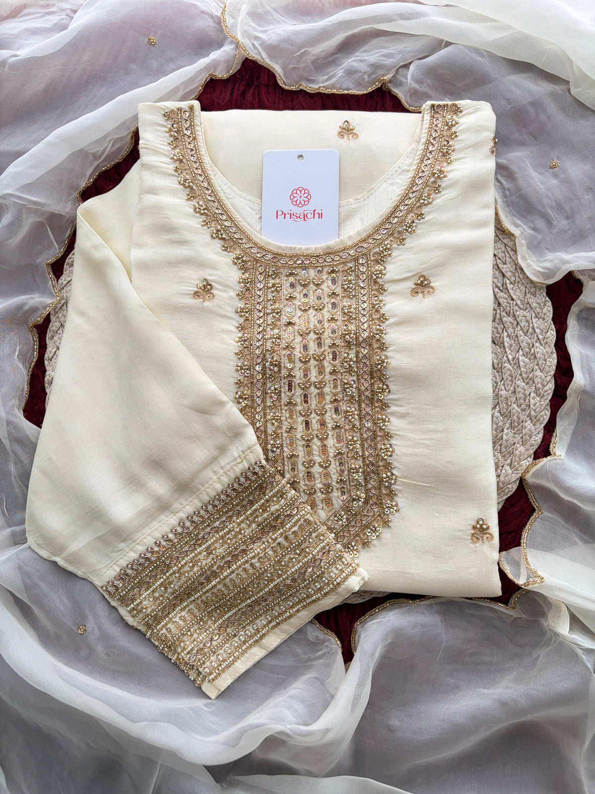 Zardozi Embroidered Kurta Set with Dupatta & Palazzo | Festive & Ethnic Wear