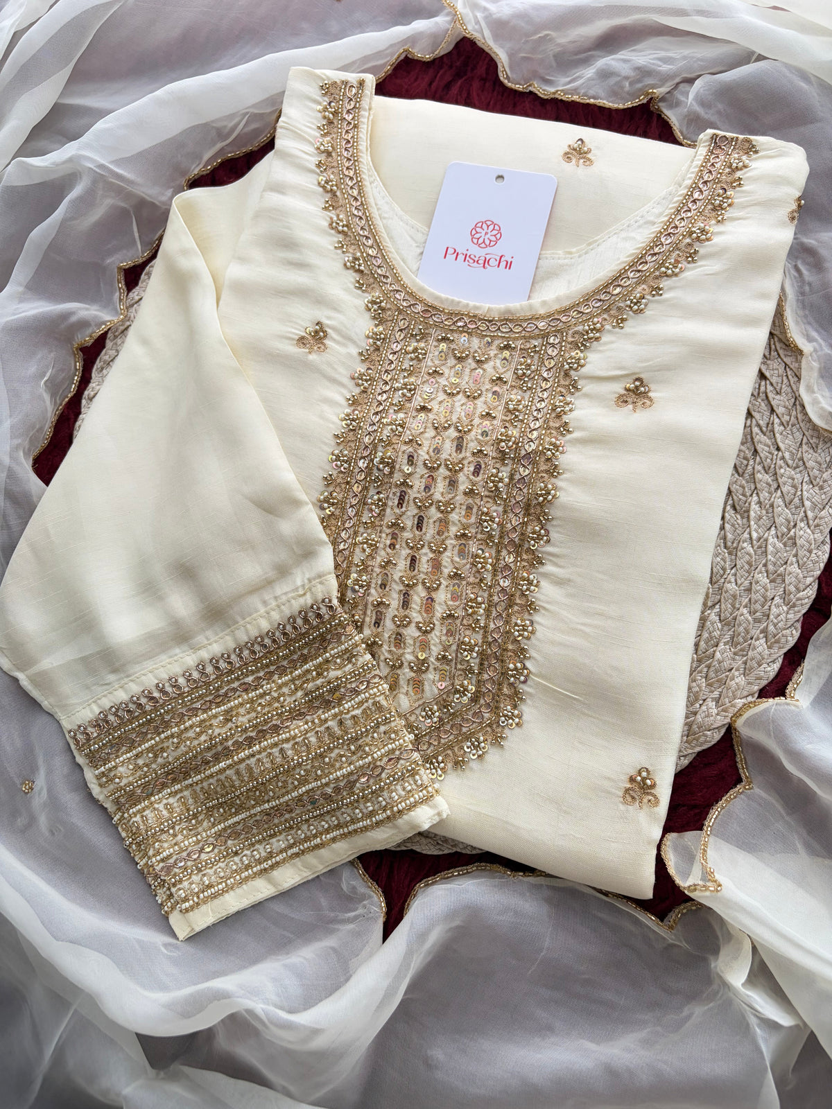 Zardozi Embroidered Kurta Set with Dupatta & Palazzo | Festive & Ethnic Wear