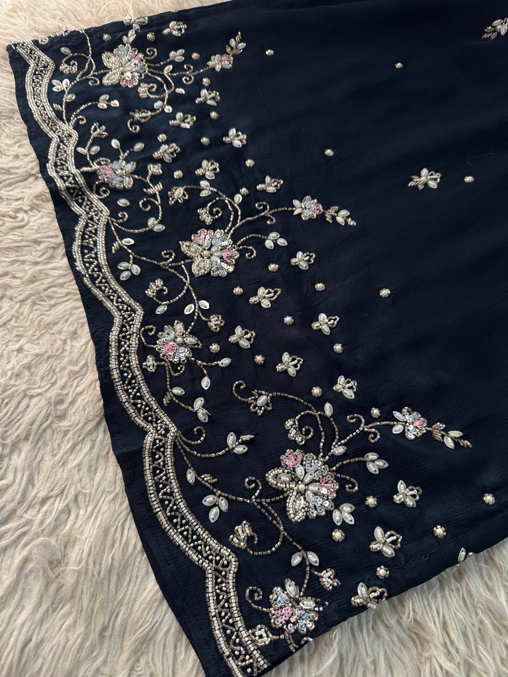 Navy Blue Embroidered Ethnic Kurti Sharara Set with Dupatta