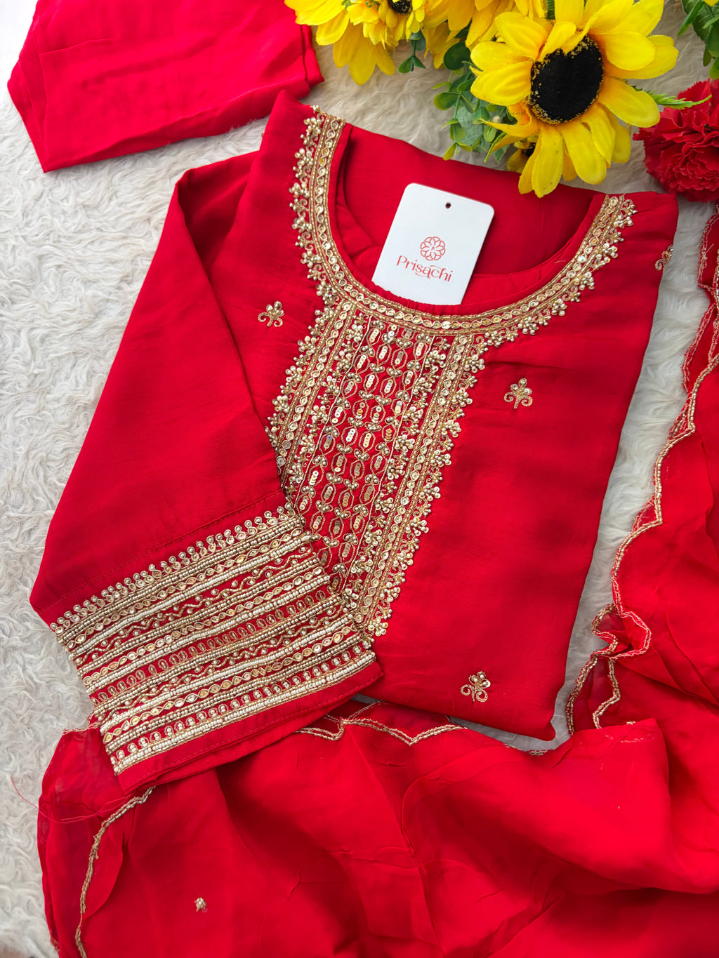 Zardozi Embroidered Kurta Set with Dupatta & Palazzo | Festive & Ethnic Wear