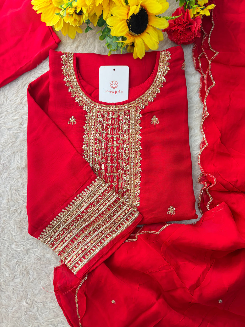 Zardozi Embroidered Kurta Set with Dupatta & Palazzo | Festive & Ethnic Wear