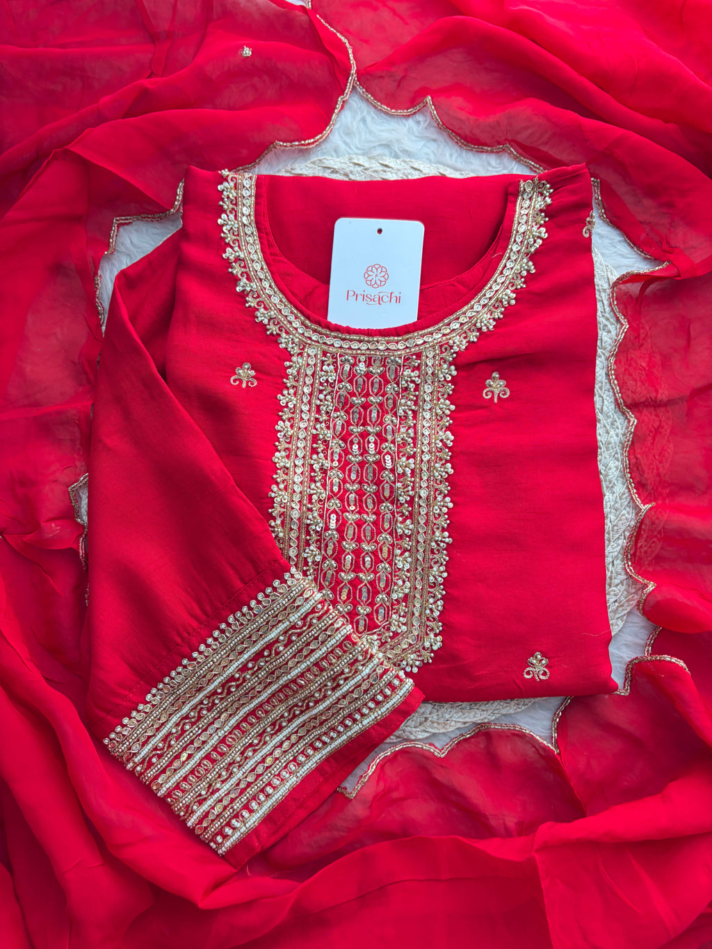 Zardozi Embroidered Kurta Set with Dupatta & Palazzo | Festive & Ethnic Wear