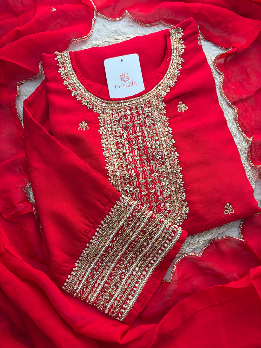Zardozi Embroidered Kurta Set with Dupatta & Palazzo | Festive & Ethnic Wear