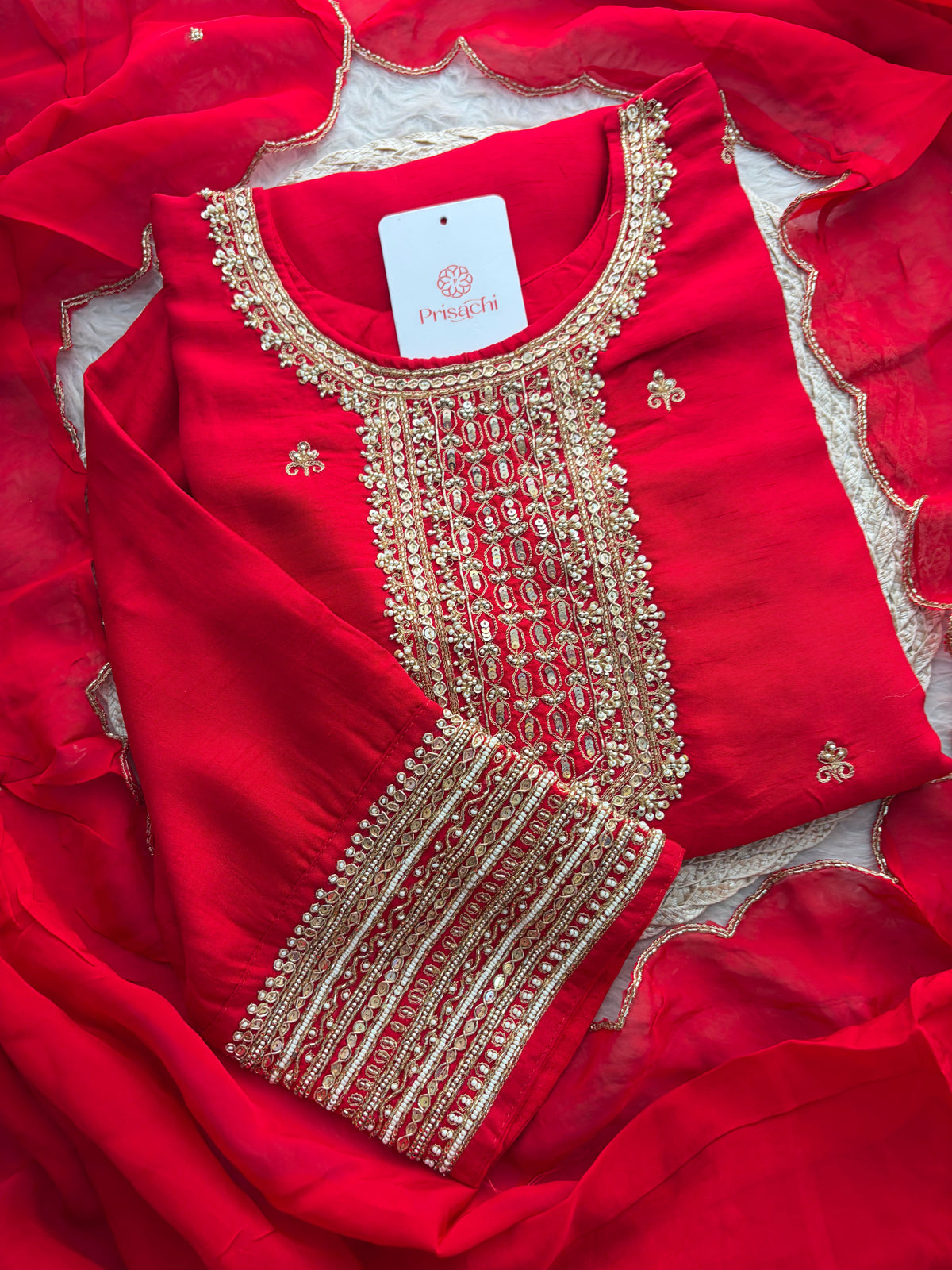 Zardozi Embroidered Kurta Set with Dupatta & Palazzo | Festive & Ethnic Wear