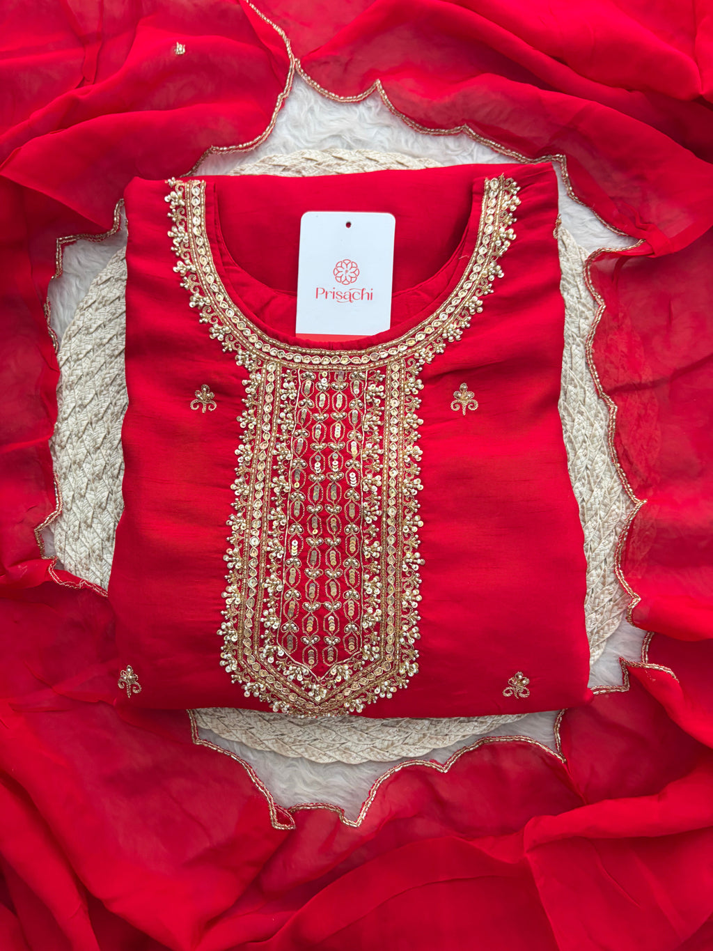 Zardozi Embroidered Kurta Set with Dupatta & Palazzo | Festive & Ethnic Wear