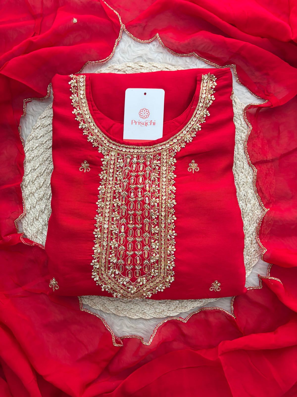 Zardozi Embroidered Kurta Set with Dupatta & Palazzo | Festive & Ethnic Wear