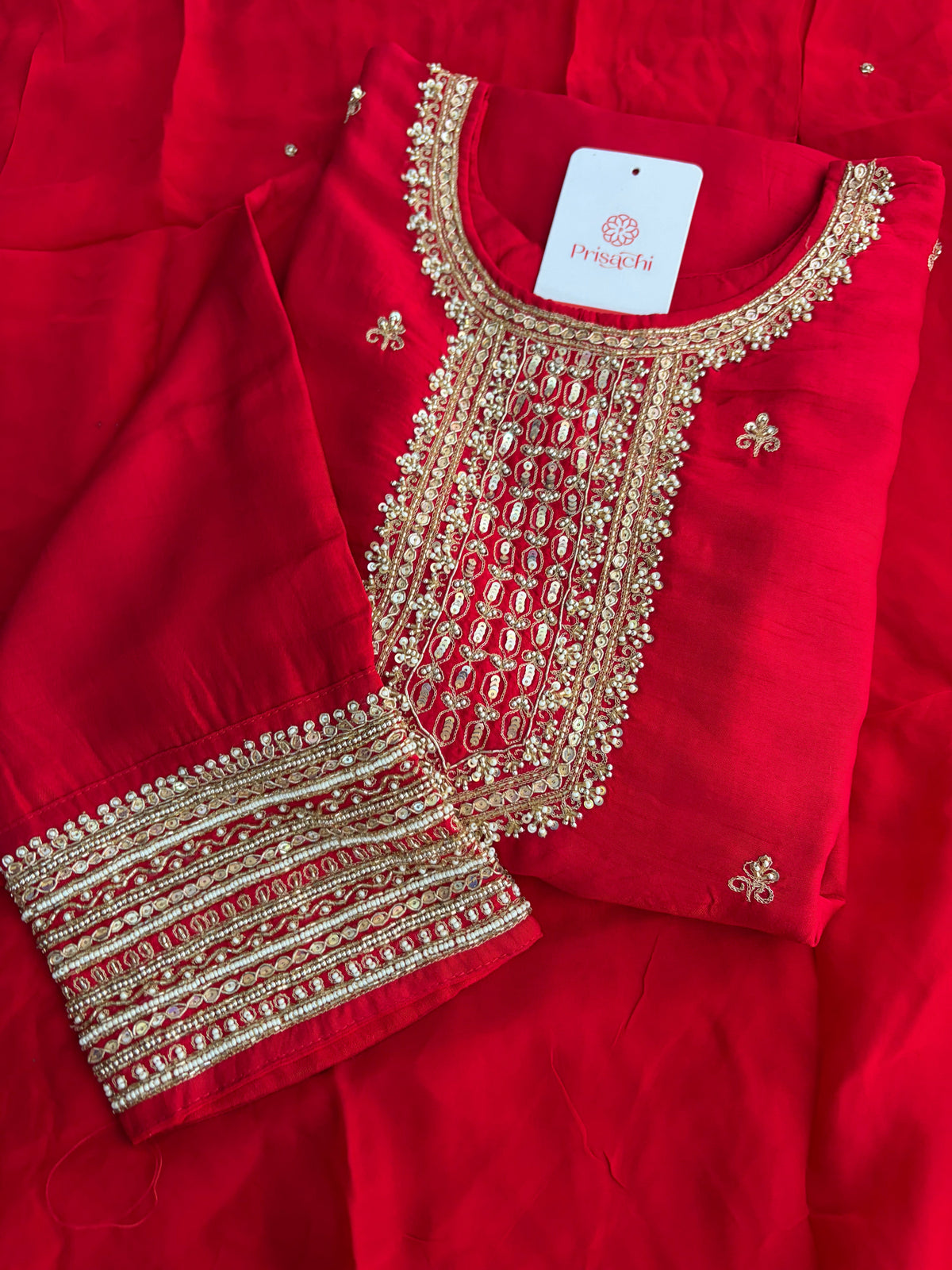 Red Zardozi Embroidered Kurta Set with Dupatta & Palazzo Pants | Festive & Ethnic Wear