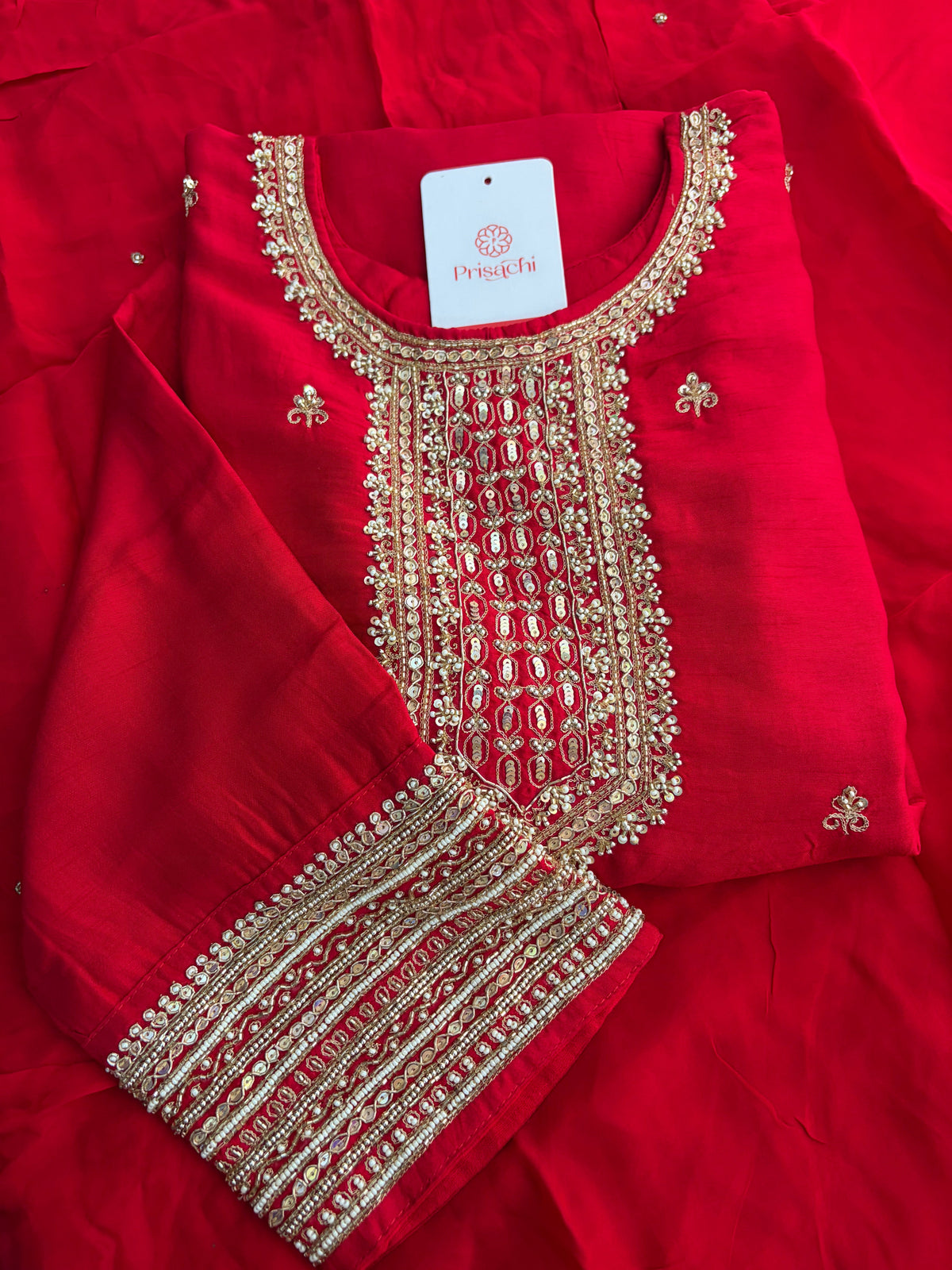 Red Zardozi Embroidered Kurta Set with Dupatta & Palazzo Pants | Festive & Ethnic Wear
