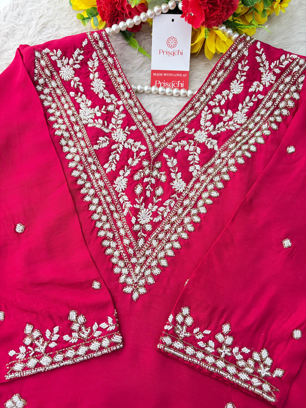 Pink Designer Embroidered Ethnic Kurta Set with Straight Pants & Dupatta
