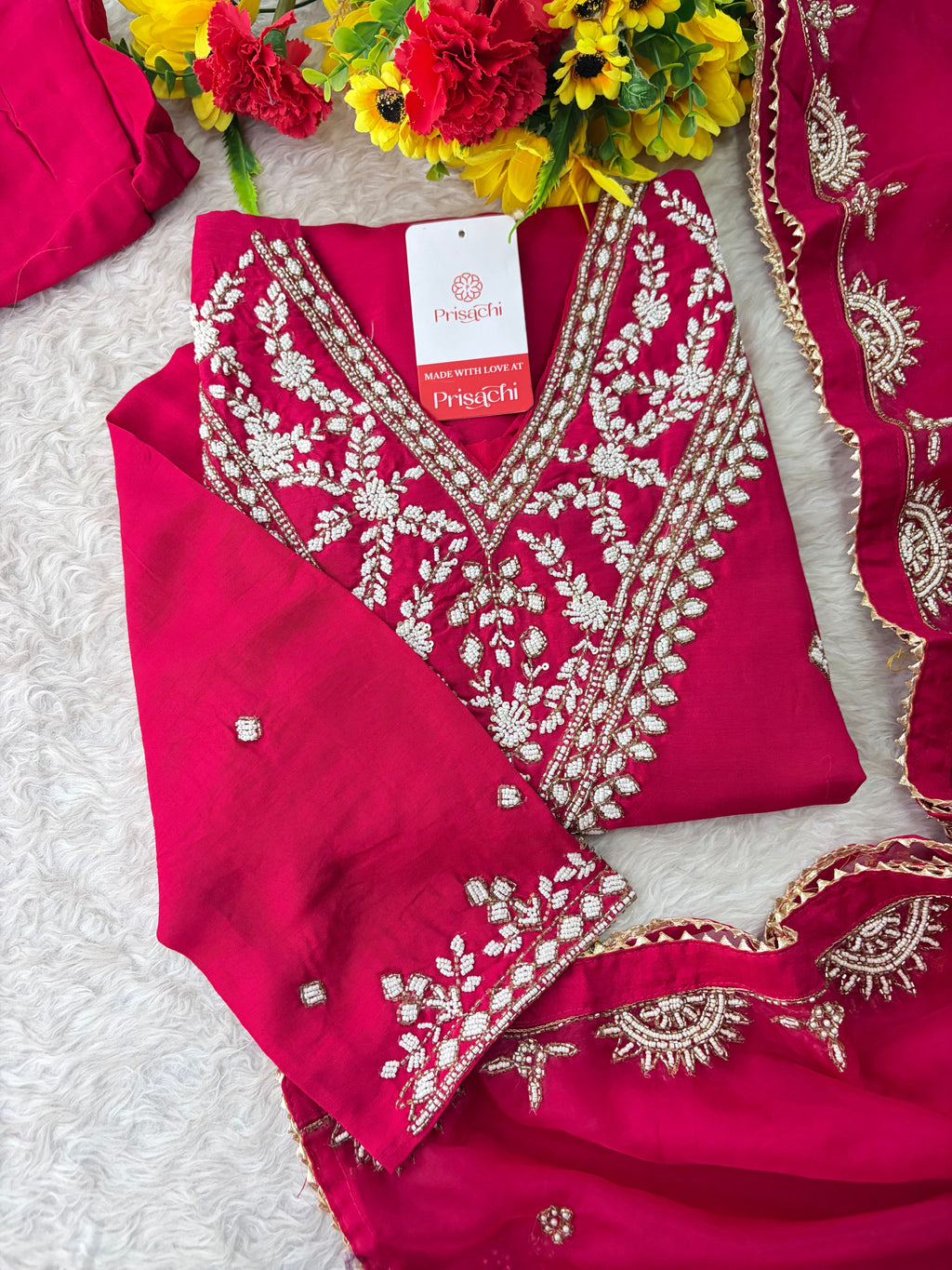 Pink Designer Embroidered Ethnic Kurta Set with Straight Pants & Dupatta