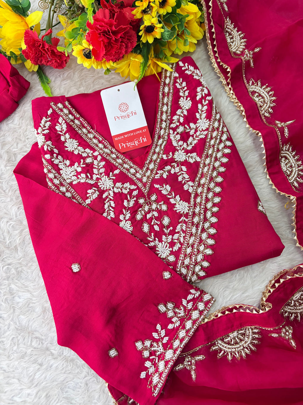 Pink Designer Embroidered Ethnic Kurta Set with Straight Pants & Dupatta