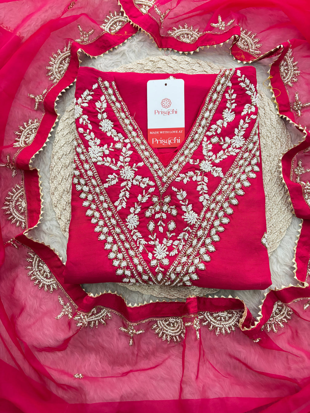 Pink Designer Embroidered Ethnic Kurta Set with Straight Pants & Dupatta