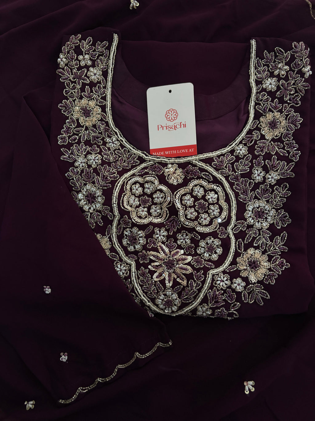Wine Embroidered Zardozi Kurta Set with Sharara & Dupatta Ethnic Set