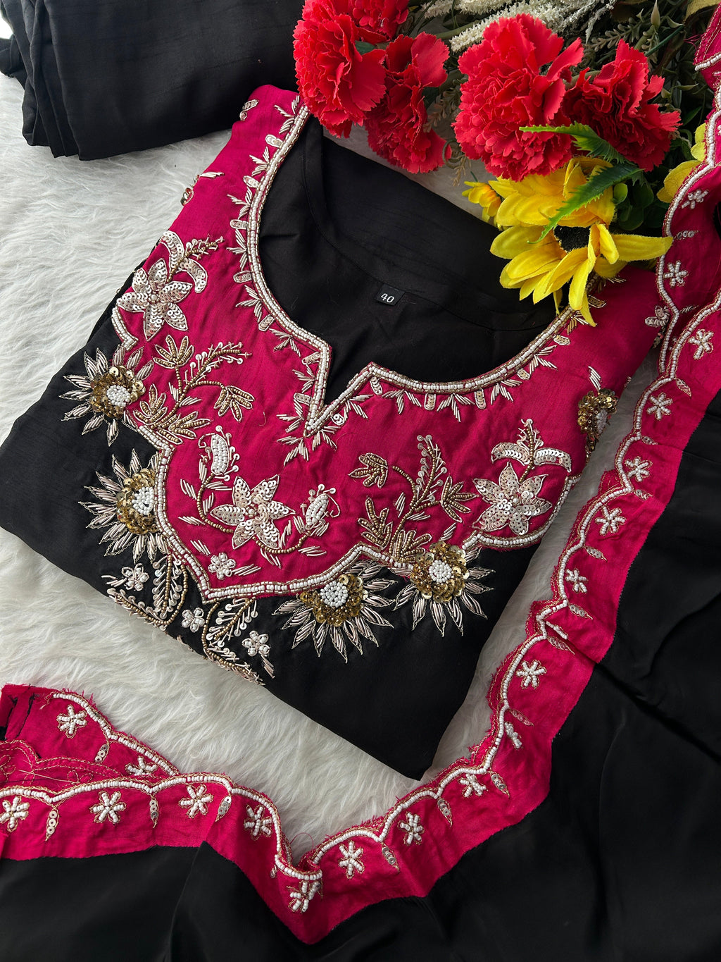 Black Zardozi Embroidered Kurta Set with Pants & Dupatta for Women | Festive & Wedding Wear Ethnic Suit