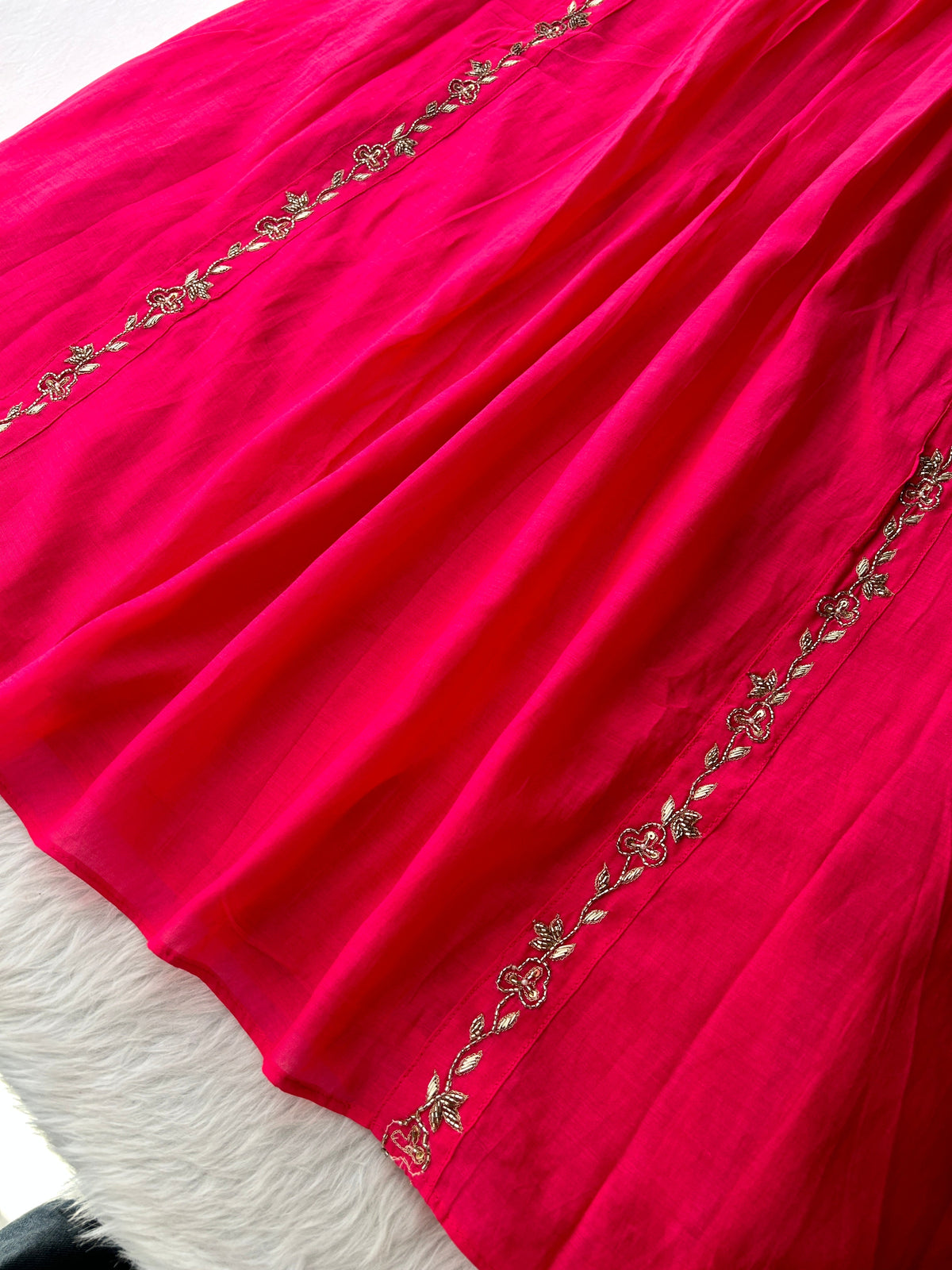 Pink Zardozi Embroidered A-Line Ethnic Kurta Set with Dupatta & Pants