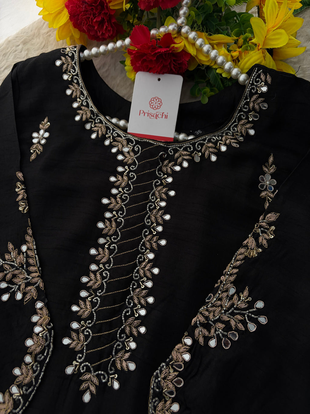 Elegant Black Embroidered Kurta Set for Women with Straight Pants and Dupatta | Festive & Party Wear
