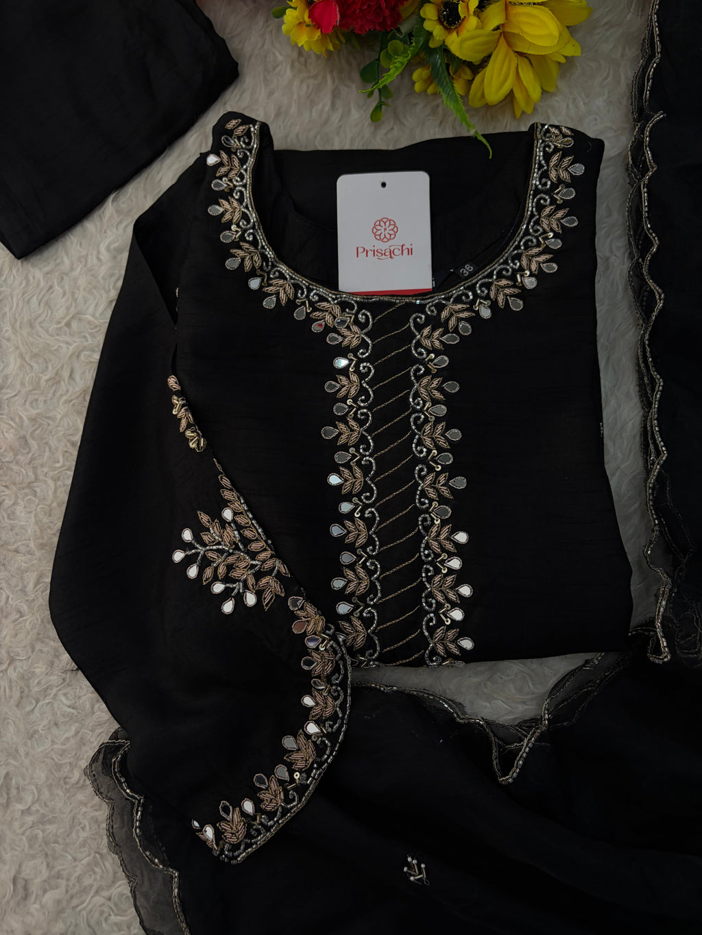 Elegant Black Embroidered Kurta Set for Women with Straight Pants and Dupatta | Festive & Party Wear