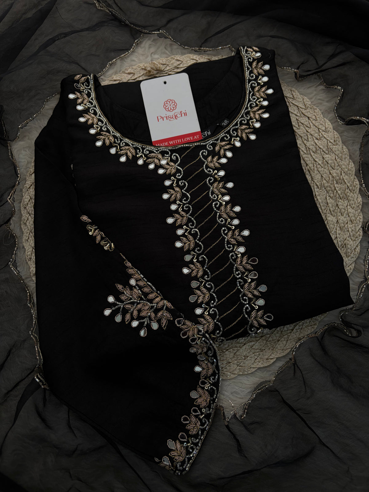Elegant Black Embroidered Kurta Set for Women with Straight Pants and Dupatta | Festive & Party Wear