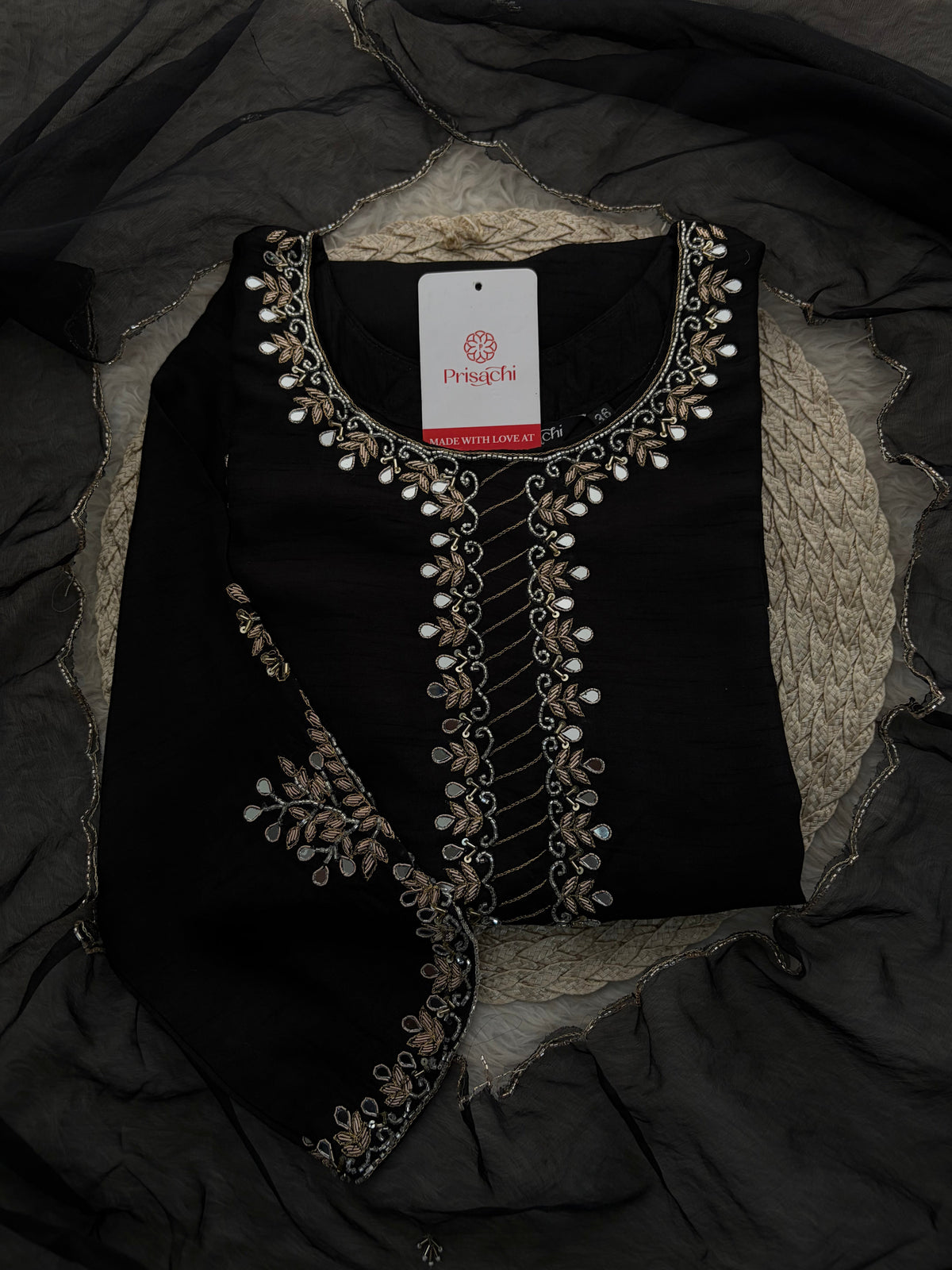 Elegant Black Embroidered Kurta Set for Women with Straight Pants and Dupatta | Festive & Party Wear
