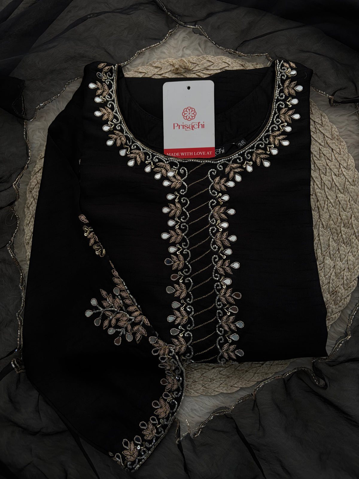 Elegant Black Embroidered Kurta Set for Women with Straight Pants and Dupatta | Festive & Party Wear