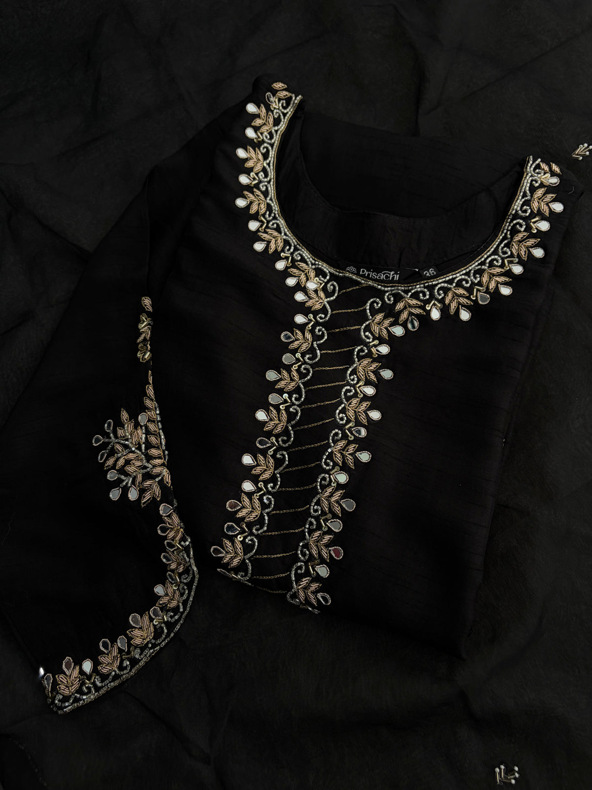 Elegant Black Embroidered Kurta Set for Women with Straight Pants and Dupatta | Festive & Party Wear