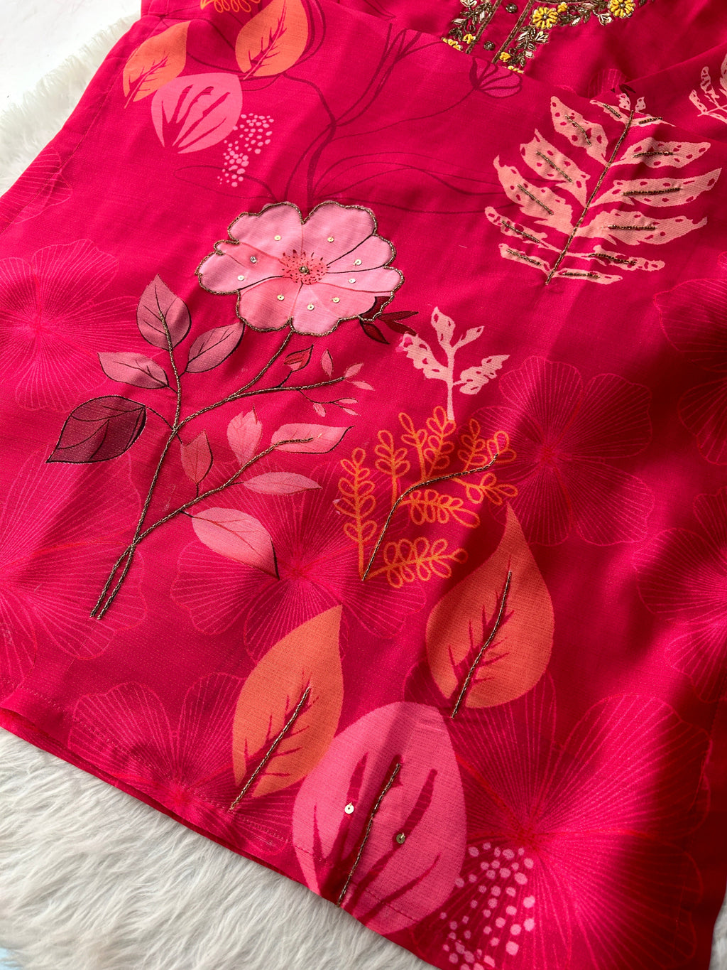 Pink Floral Printed Embroidered Kurta Set with Pants & Dupatta for Women | Festive Ethnic Suit