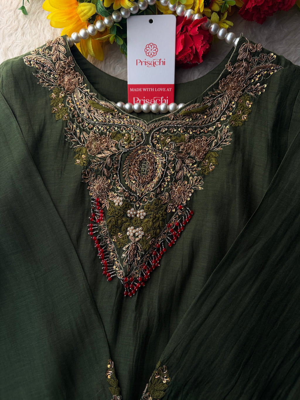 Brown Designer Embroidered Ethnic A-Line Kurta Set with Pants & Dupatta