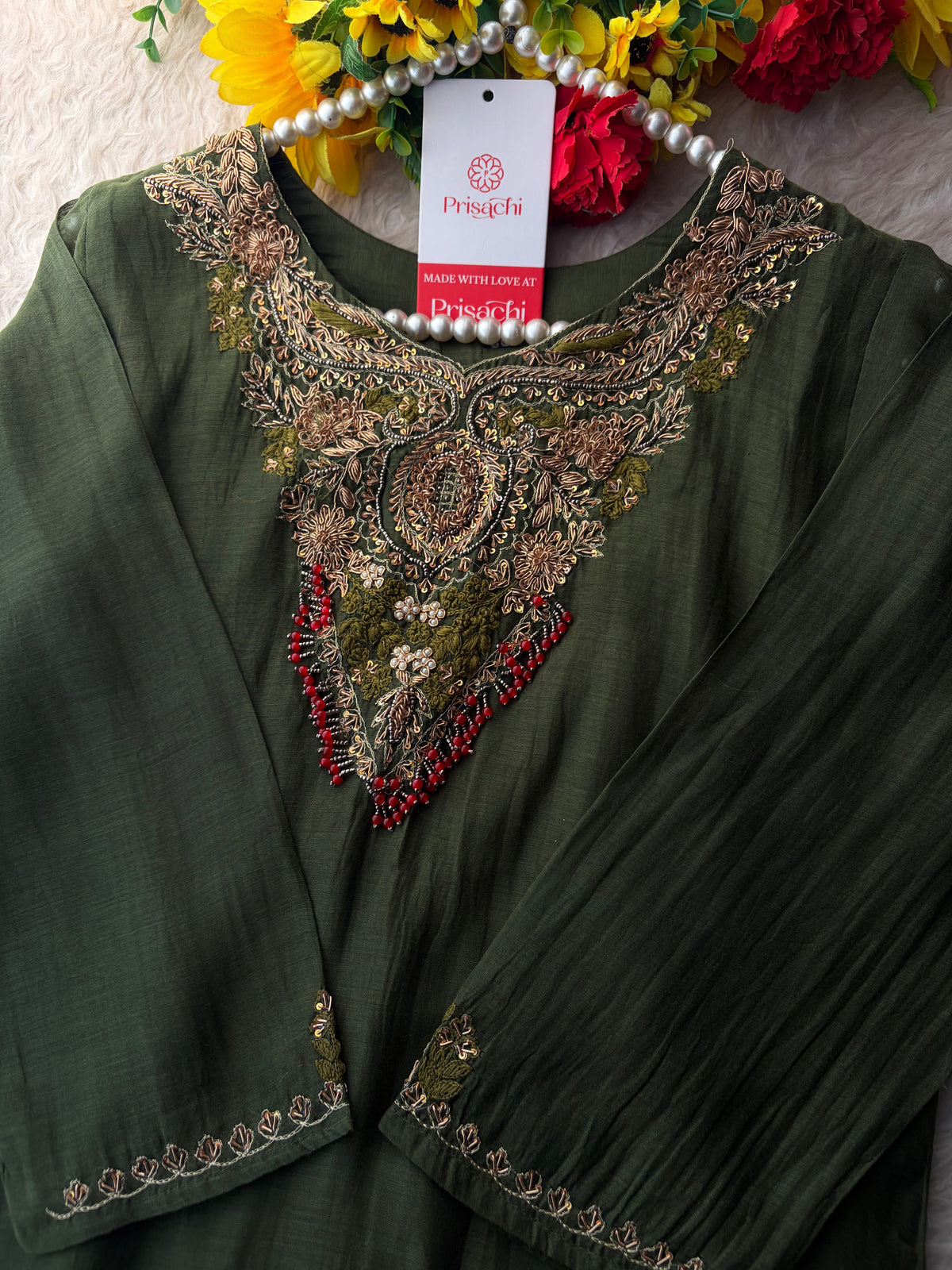 Brown Designer Embroidered Ethnic A-Line Kurta Set with Pants & Dupatta