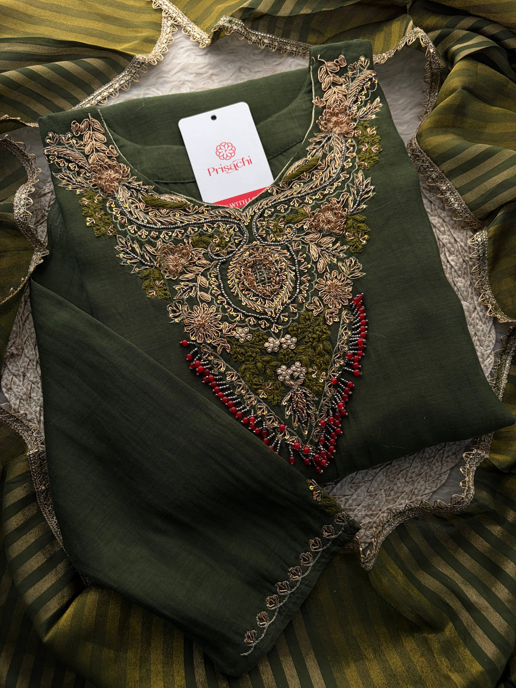 Brown Designer Embroidered Ethnic A-Line Kurta Set with Pants & Dupatta