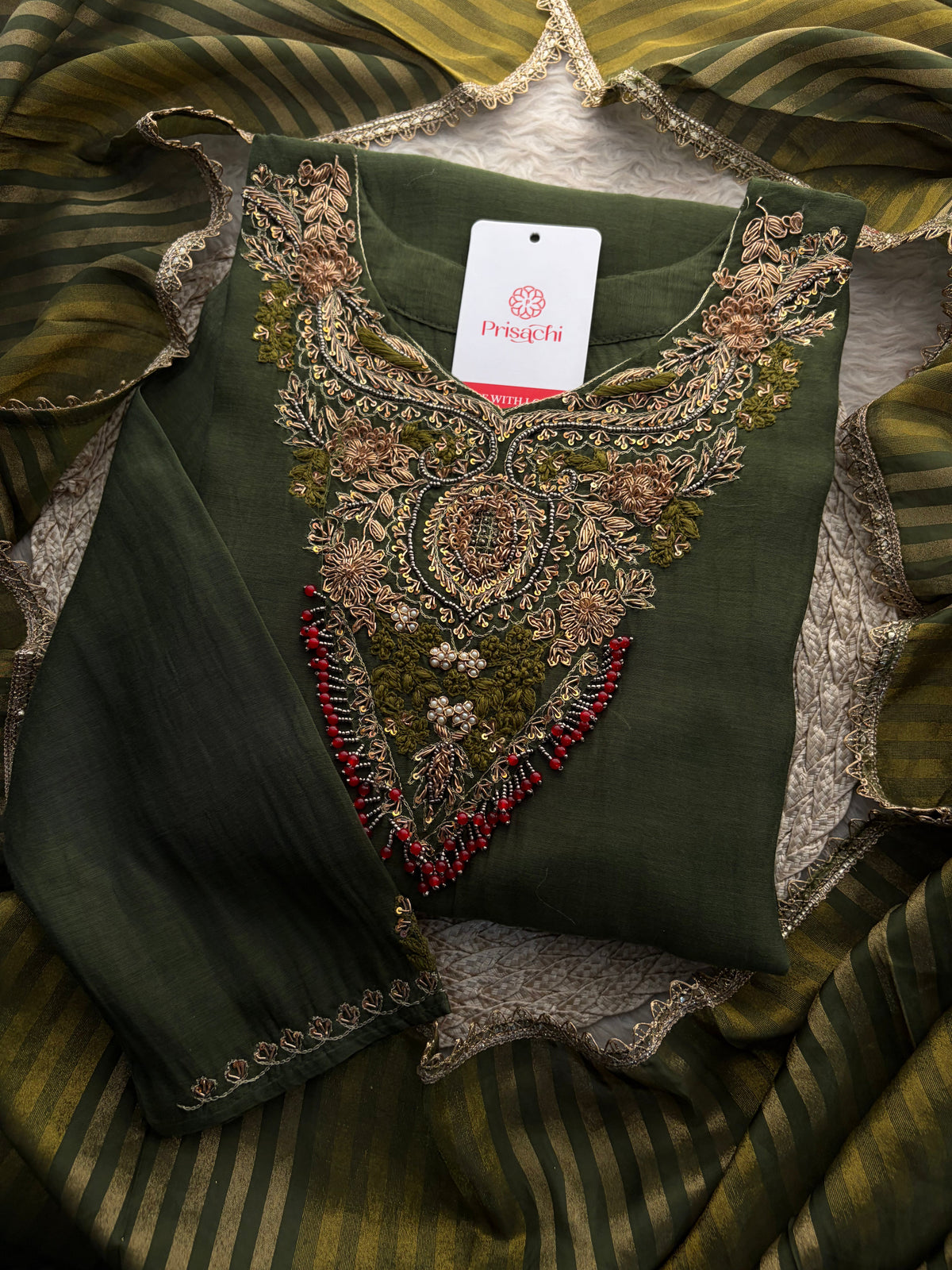 Brown Designer Embroidered Ethnic A-Line Kurta Set with Pants & Dupatta