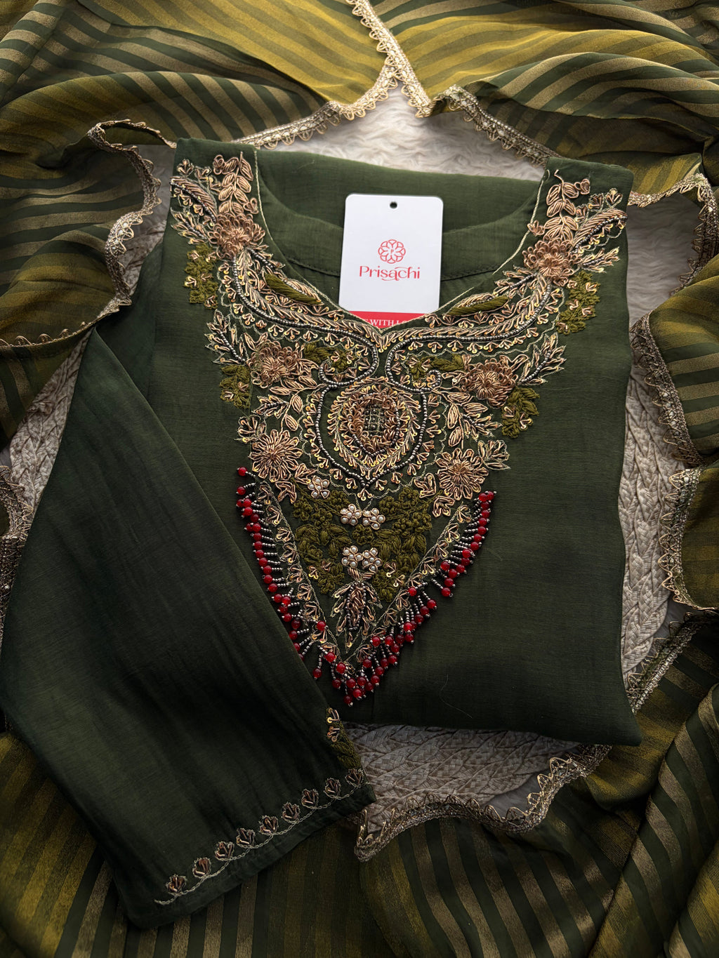 Brown Designer Embroidered Ethnic A-Line Kurta Set with Pants & Dupatta