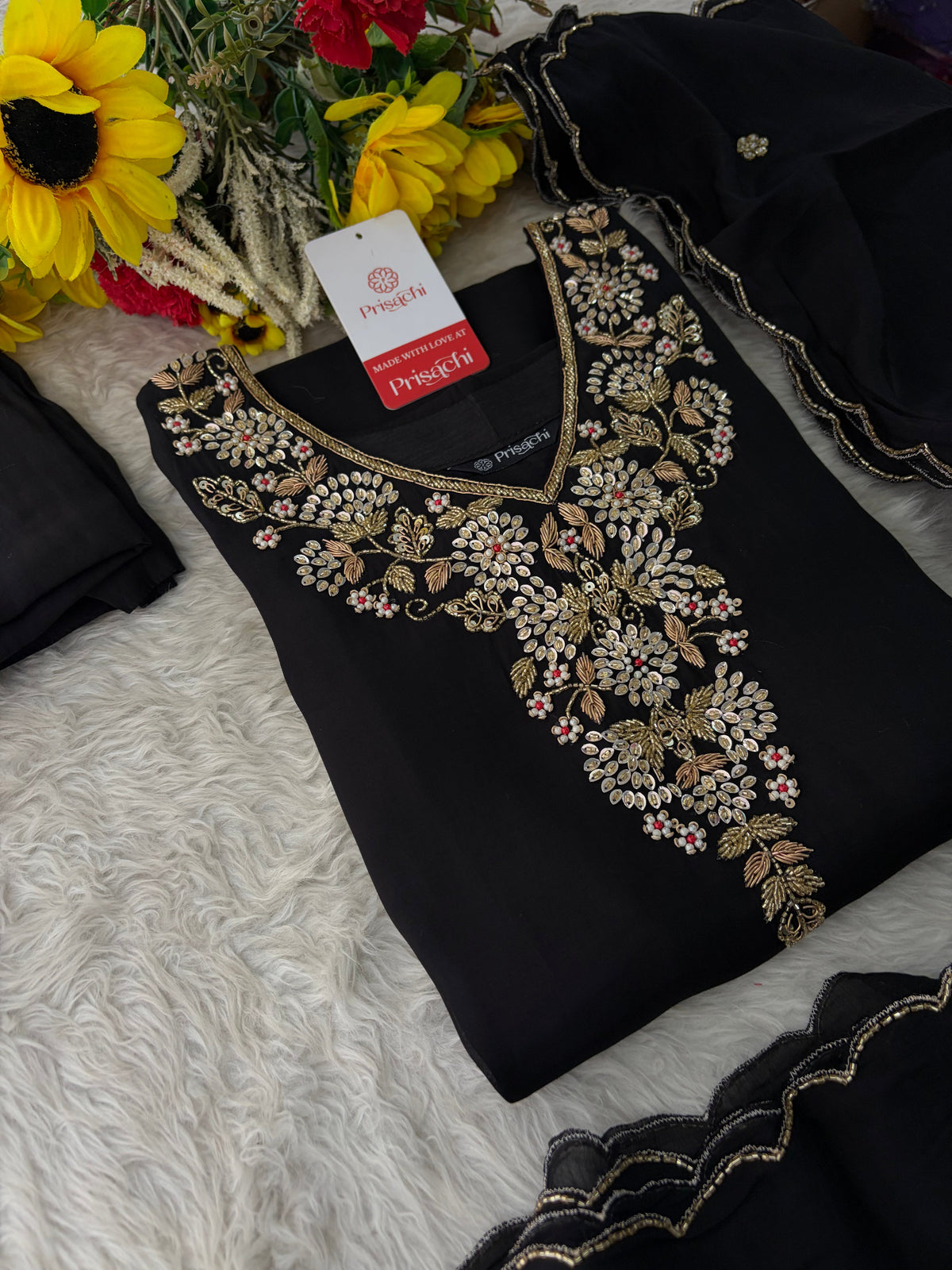 Black Embroidered Kurta Set for Women with Pants & Dupatta | Traditional Festive Wear